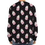 Pink Cupcake Pattern Print Long Sleeve Baseball Jersey