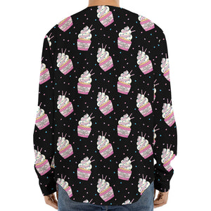 Pink Cupcake Pattern Print Long Sleeve Baseball Jersey