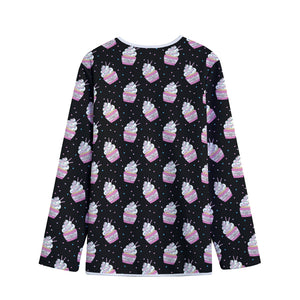 Pink Cupcake Pattern Print Long Sleeve Short Coat