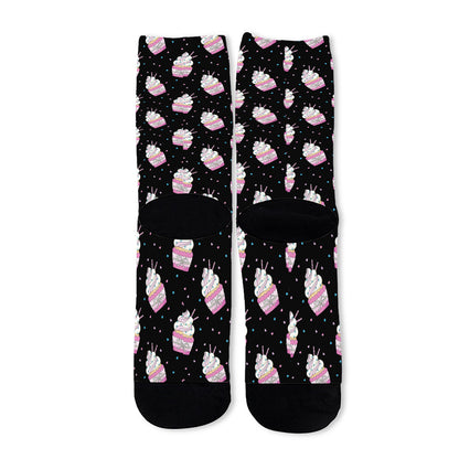 Pink Cupcake Pattern Print Long Socks