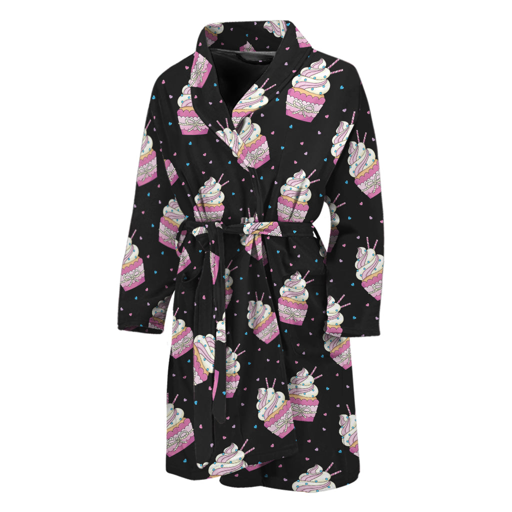 Pink Cupcake Pattern Print Men's Bathrobe