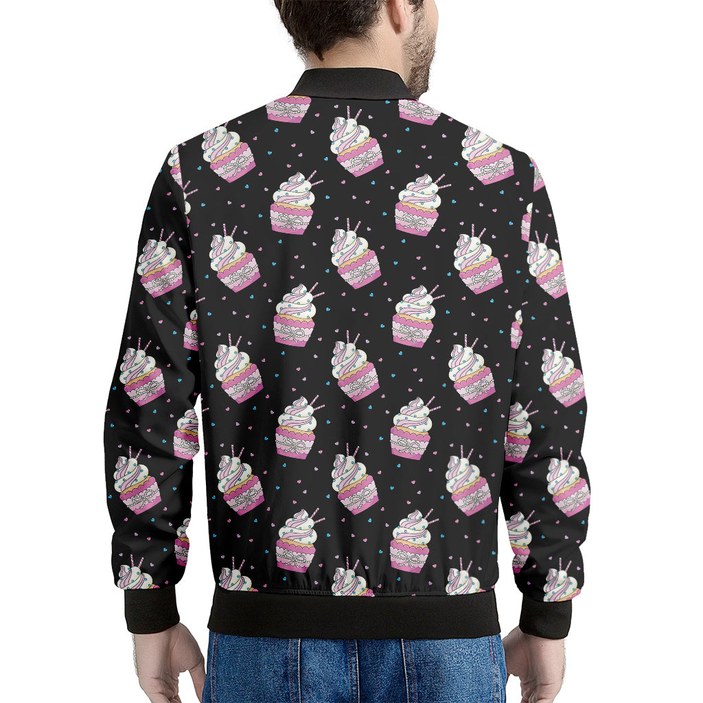 Pink Cupcake Pattern Print Men's Bomber Jacket