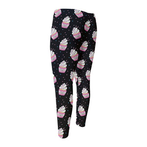 Pink Cupcake Pattern Print Men's Compression Pants