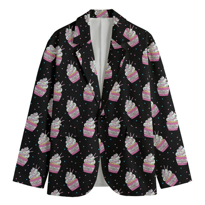 Pink Cupcake Pattern Print Men's Cotton Blazer