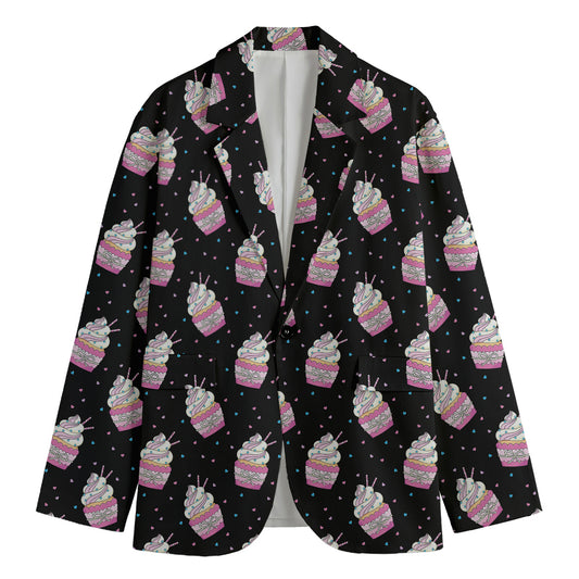 Pink Cupcake Pattern Print Men's Cotton Blazer