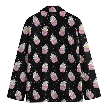 Pink Cupcake Pattern Print Men's Cotton Blazer