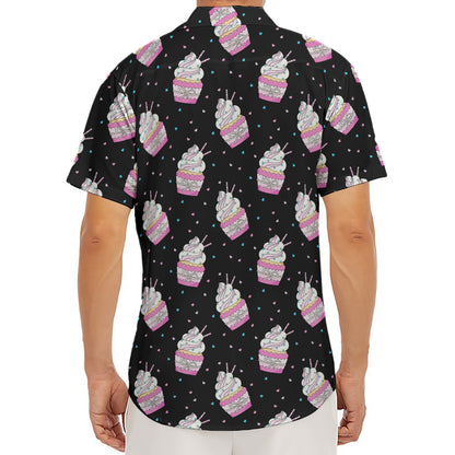 Pink Cupcake Pattern Print Men's Deep V-Neck Shirt