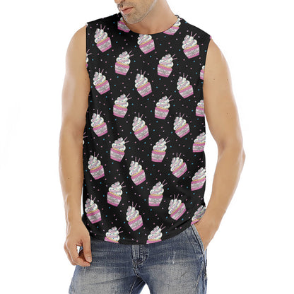 Pink Cupcake Pattern Print Men's Fitness Tank Top