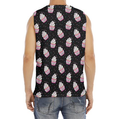 Pink Cupcake Pattern Print Men's Fitness Tank Top