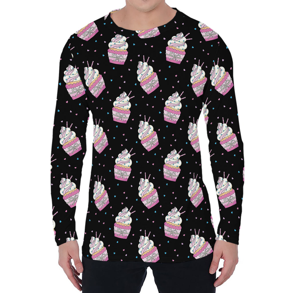 Pink Cupcake Pattern Print Men's Long Sleeve T-Shirt