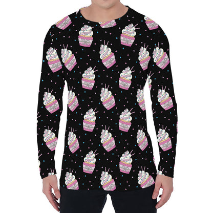 Pink Cupcake Pattern Print Men's Long Sleeve T-Shirt