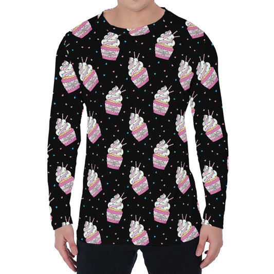 Pink Cupcake Pattern Print Men's Long Sleeve T-Shirt