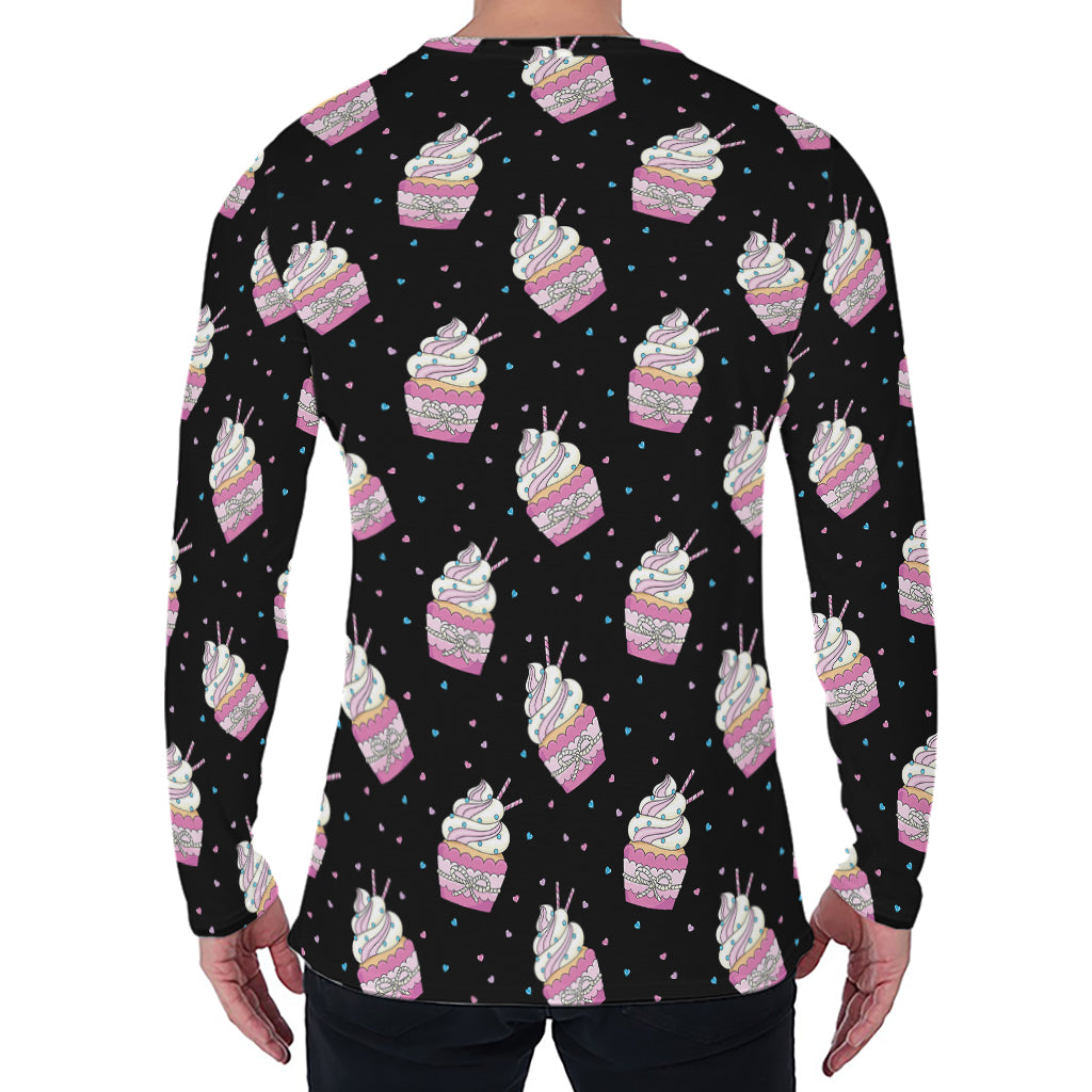 Pink Cupcake Pattern Print Men's Long Sleeve T-Shirt