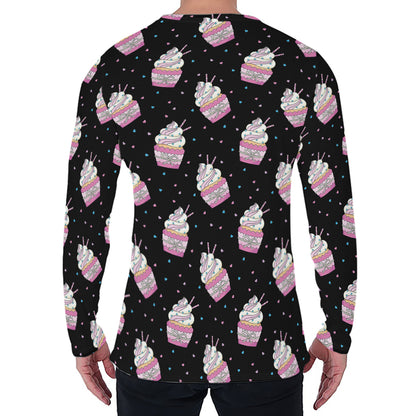 Pink Cupcake Pattern Print Men's Long Sleeve T-Shirt