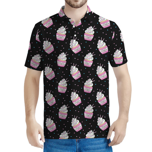 Pink Cupcake Pattern Print Men's Polo Shirt