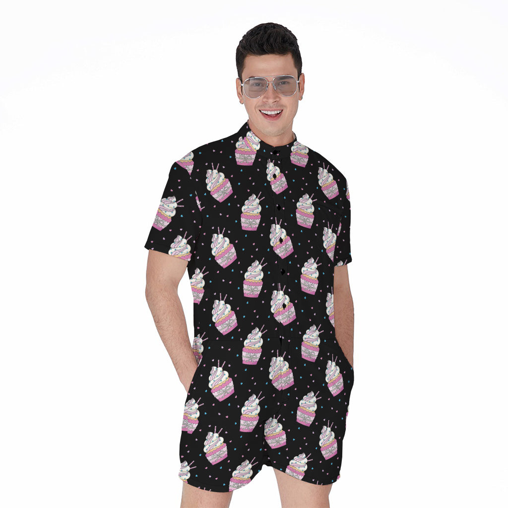 Pink Cupcake Pattern Print Men's Rompers