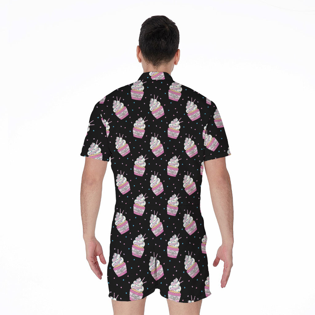 Pink Cupcake Pattern Print Men's Rompers
