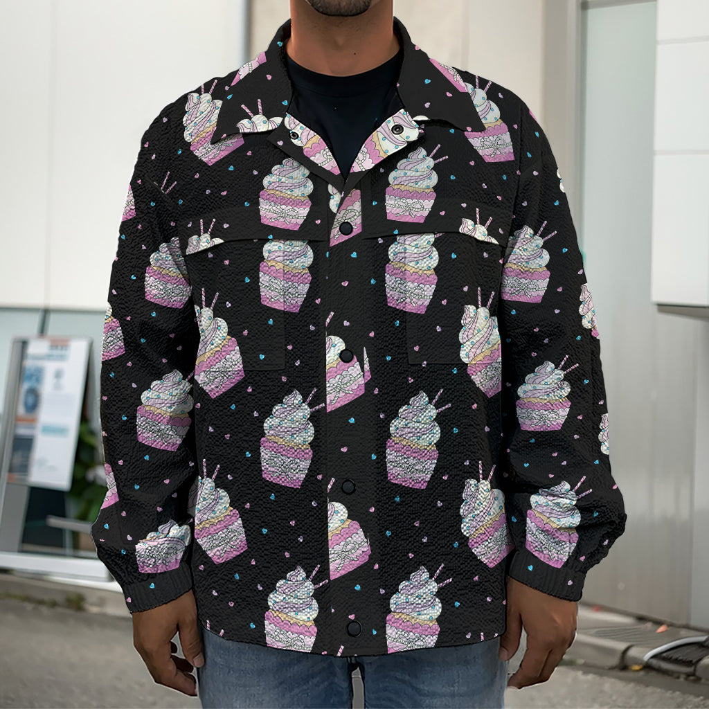 Pink Cupcake Pattern Print Men's Shirt Jacket