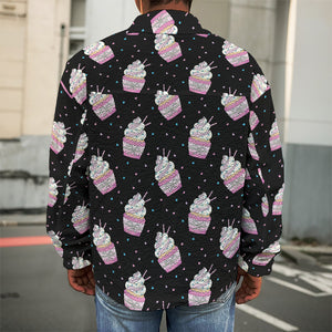 Pink Cupcake Pattern Print Men's Shirt Jacket