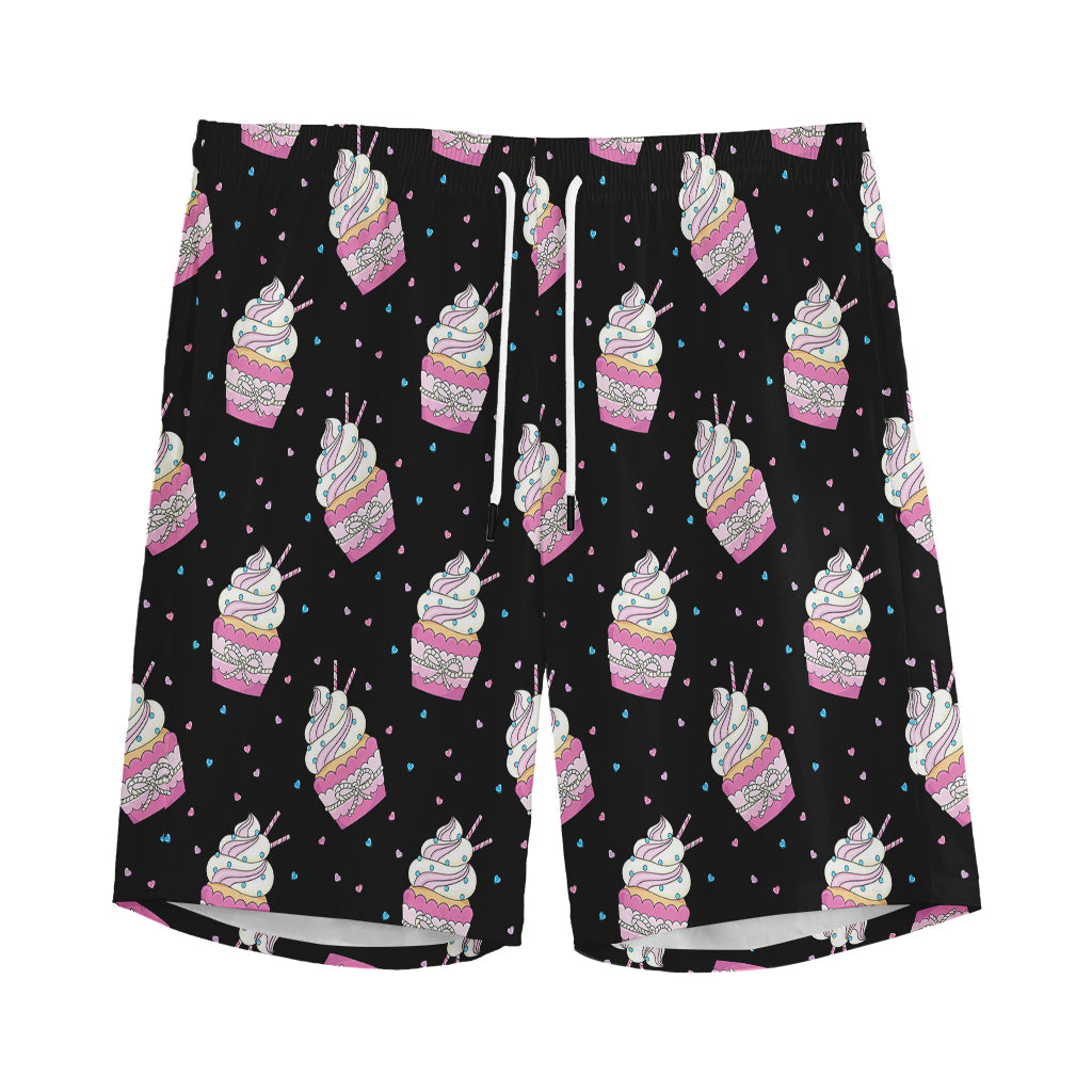 Pink Cupcake Pattern Print Men's Sports Shorts
