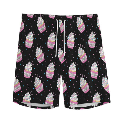 Pink Cupcake Pattern Print Men's Sports Shorts
