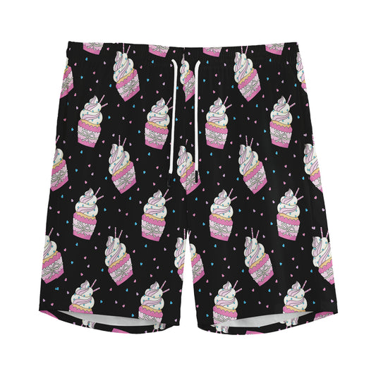 Pink Cupcake Pattern Print Men's Sports Shorts