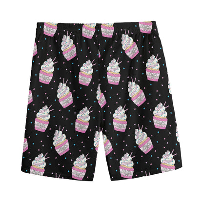 Pink Cupcake Pattern Print Men's Sports Shorts