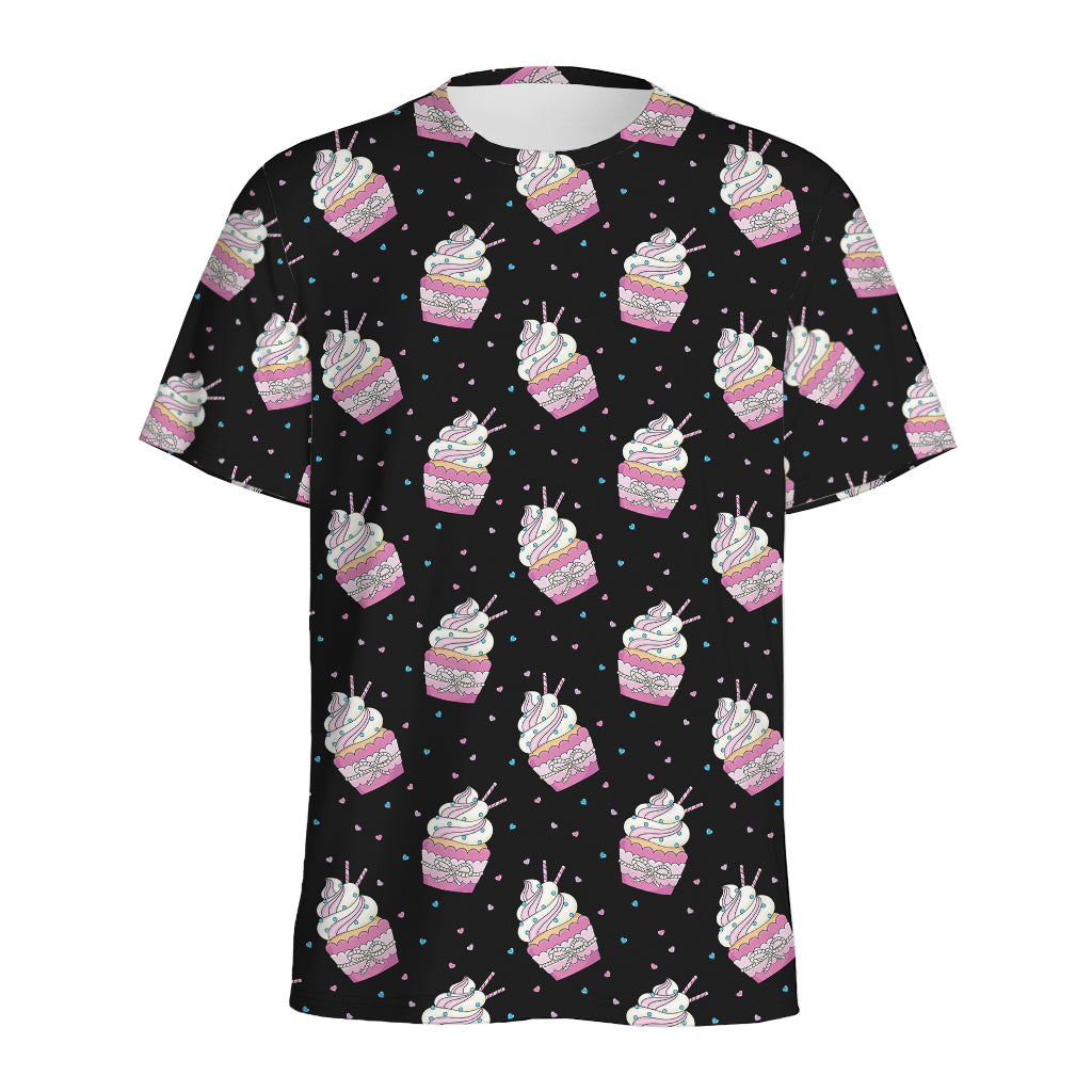 Pink Cupcake Pattern Print Men's Sports T-Shirt