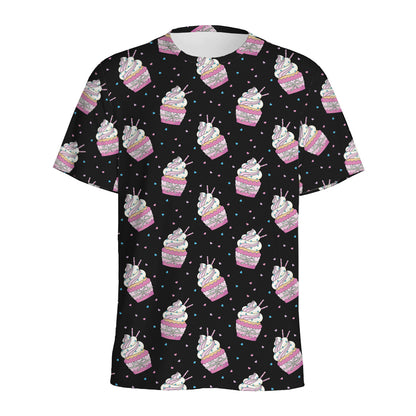 Pink Cupcake Pattern Print Men's Sports T-Shirt