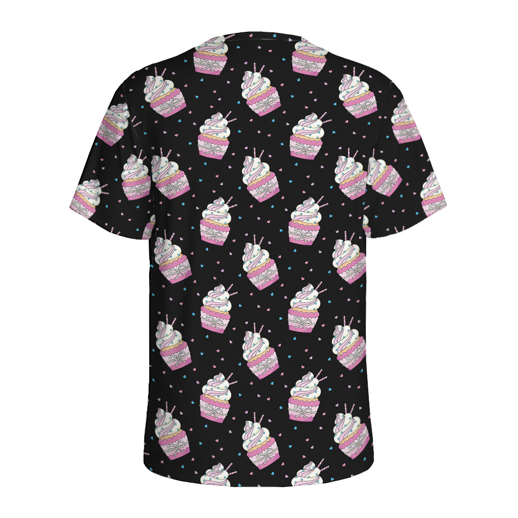 Pink Cupcake Pattern Print Men's Sports T-Shirt