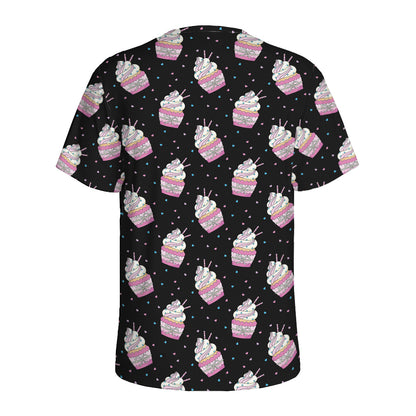 Pink Cupcake Pattern Print Men's Sports T-Shirt