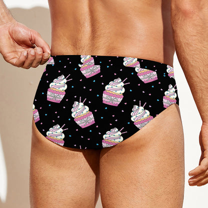 Pink Cupcake Pattern Print Men's Swim Briefs