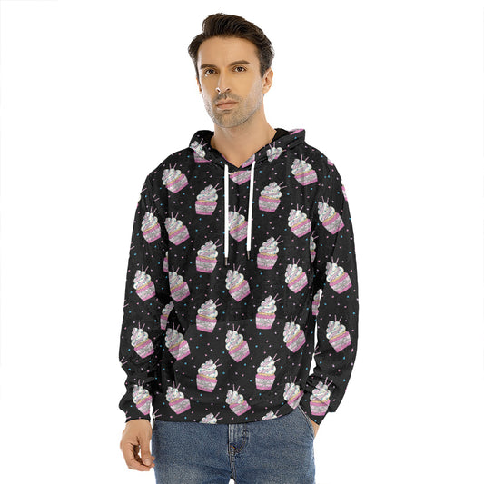 Pink Cupcake Pattern Print Men's Velvet Pullover Hoodie