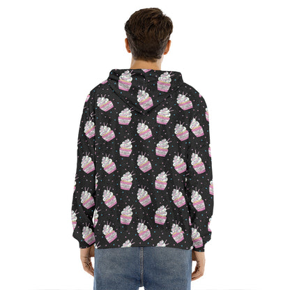 Pink Cupcake Pattern Print Men's Velvet Pullover Hoodie