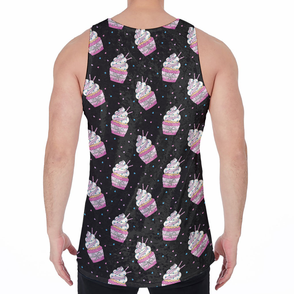 Pink Cupcake Pattern Print Men's Velvet Tank Top