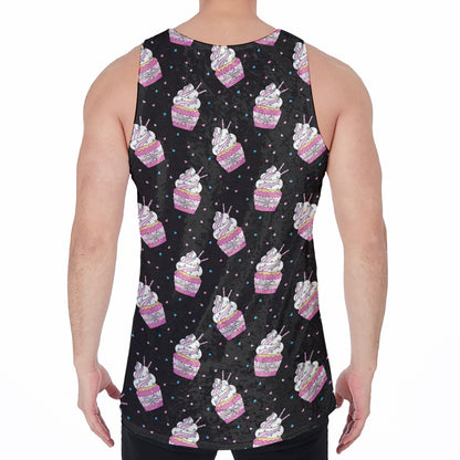 Pink Cupcake Pattern Print Men's Velvet Tank Top