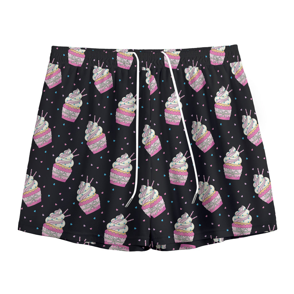 Pink Cupcake Pattern Print Mesh Shorts
