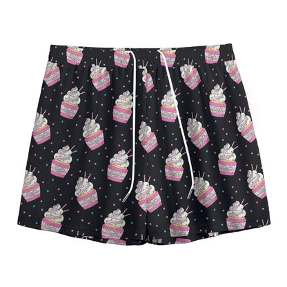 Pink Cupcake Pattern Print Mesh Shorts