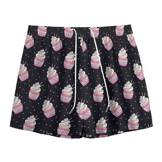 Pink Cupcake Pattern Print Mesh Shorts