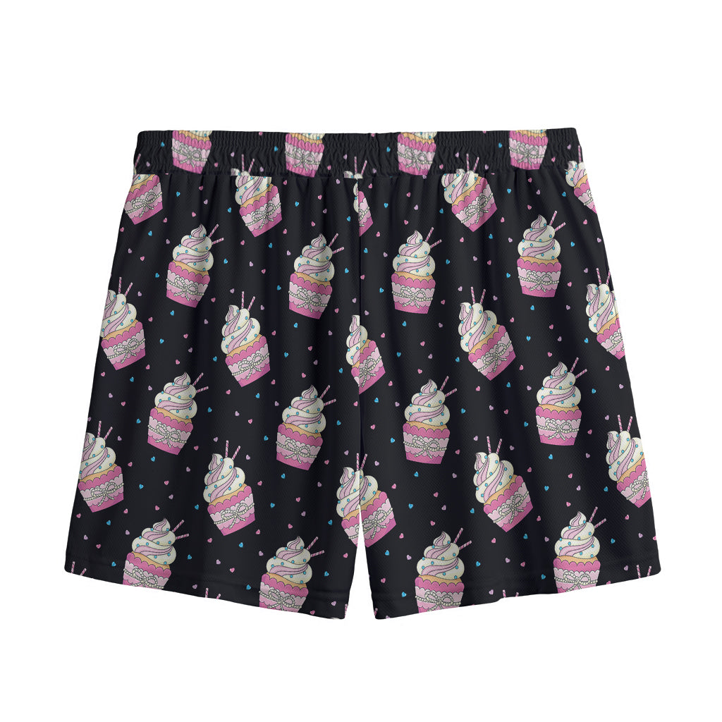 Pink Cupcake Pattern Print Mesh Shorts