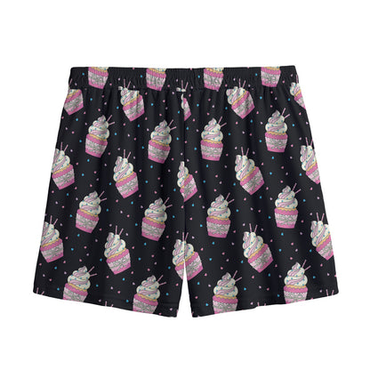 Pink Cupcake Pattern Print Mesh Shorts