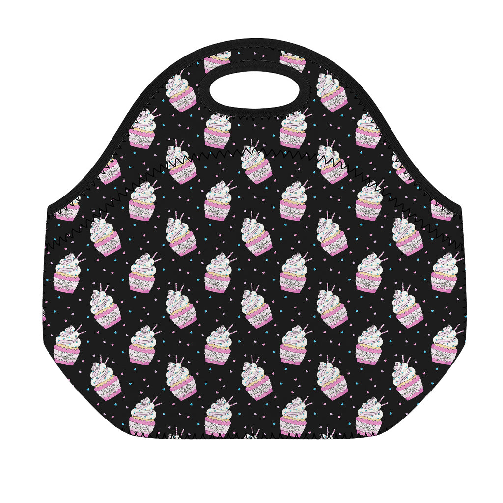 Pink Cupcake Pattern Print Neoprene Lunch Bag