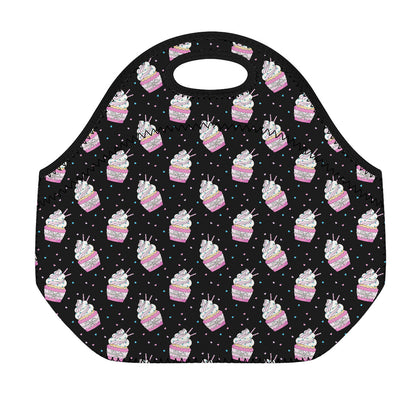 Pink Cupcake Pattern Print Neoprene Lunch Bag