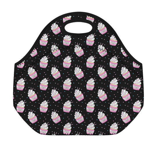 Pink Cupcake Pattern Print Neoprene Lunch Bag