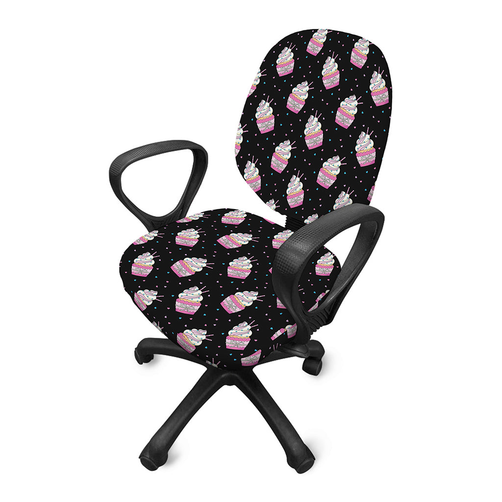 Pink Cupcake Pattern Print Office Chair Cover