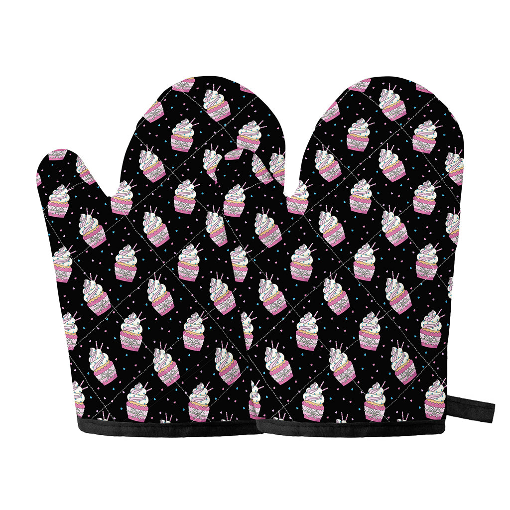Pink Cupcake Pattern Print Oven Mitts