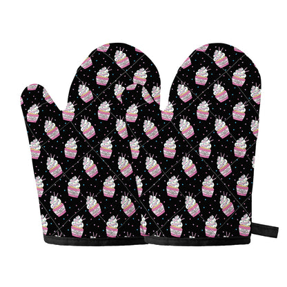 Pink Cupcake Pattern Print Oven Mitts