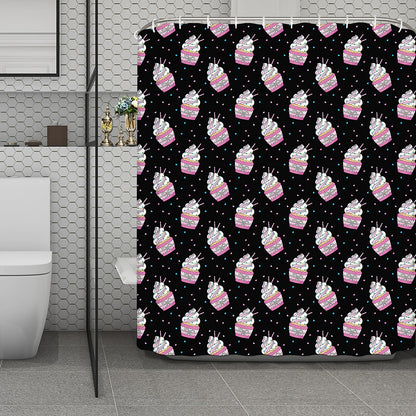 Pink Cupcake Pattern Print Polyester Shower Curtain