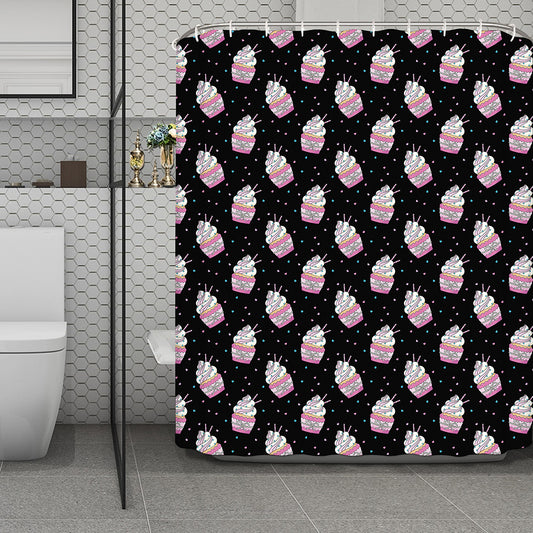 Pink Cupcake Pattern Print Polyester Shower Curtain