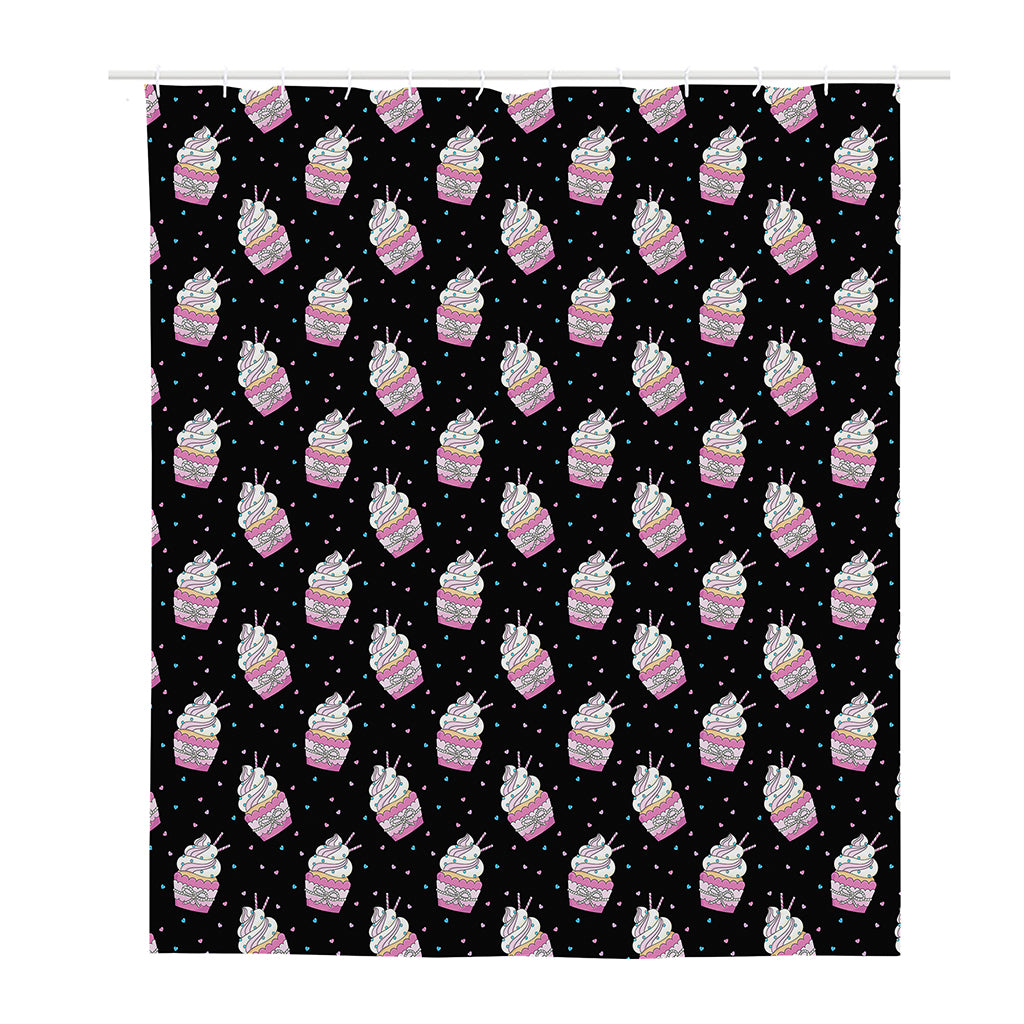 Pink Cupcake Pattern Print Polyester Shower Curtain